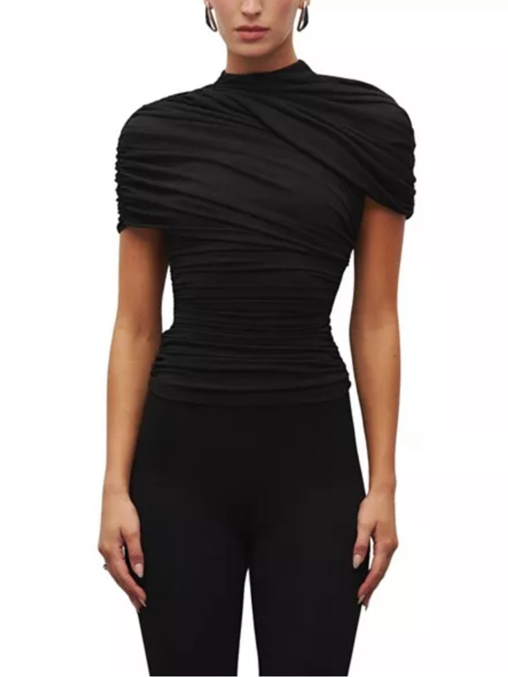 Heiress black draped shoulder top